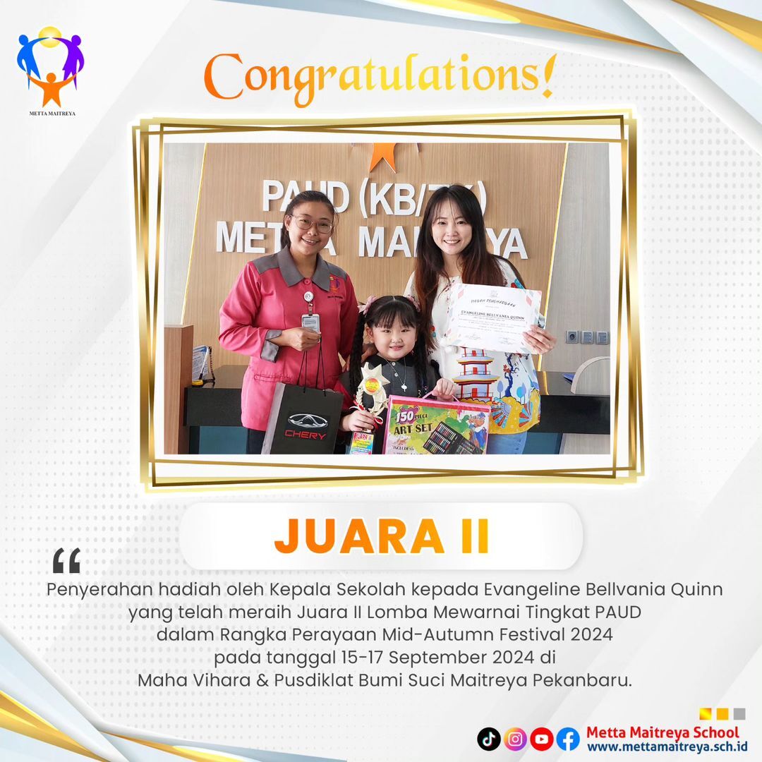 Penyerahan Hadiah oleh Kepala Sekolah dalam Lomba Mewarnai Tingkat PAUD dalam Rangka Perayaan Mid-Autumn Festival 2024 | TK METTA MAITREYA